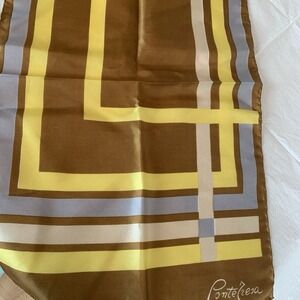 MCM Ponte Tresa 100% Silk Made In Italy Rectangle Scarf Brown, Yellow, Gray, Tan